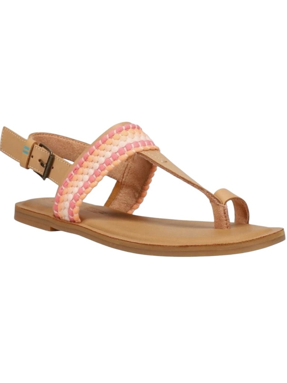 TOMS‎ Bree Leather Slingback Sandals w Ring Toe Women’s 9.5 Boho Woven Accent